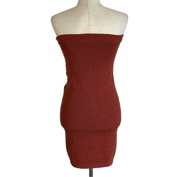 EXPRESS Rust Strapless Knit Sweater Dress Size XS Bodycon Sexy Mini Date Night - Picture 3 of 6